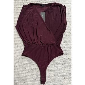 NWT 21 Saints Body Suit Surplice Neck Faux Wrap Thong Womens Sz Medium Burgundy